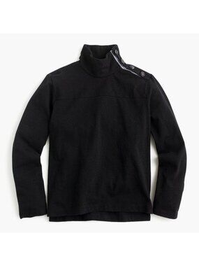 J.Crew Size S Black Long Sleeve 100% Cotton Button Shoulder Turtleneck